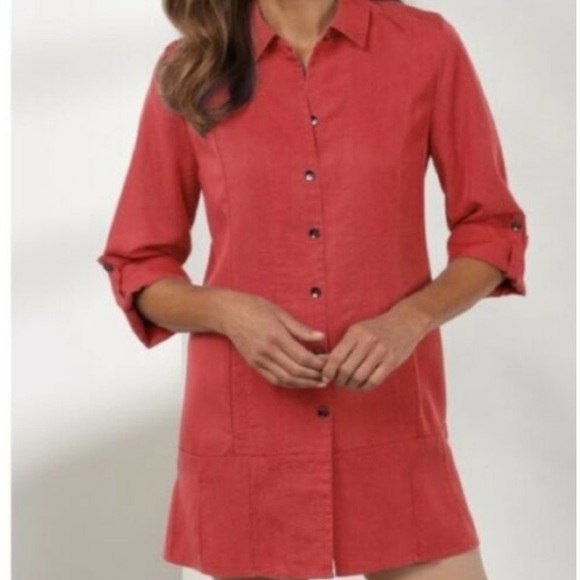 NWOT Soft Surroundings Island Breeze Button 100% Linen Top in burnt orange - Picture 8 of 9